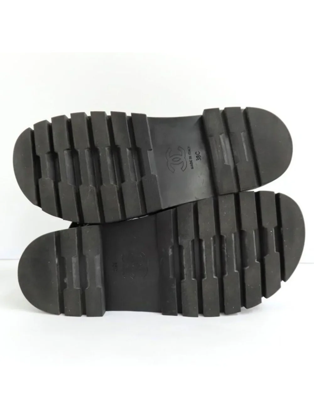 Chanel Sandals 23 K boa Rhinestone Coco Mark 38 Black Leather - Picture 5 of 10